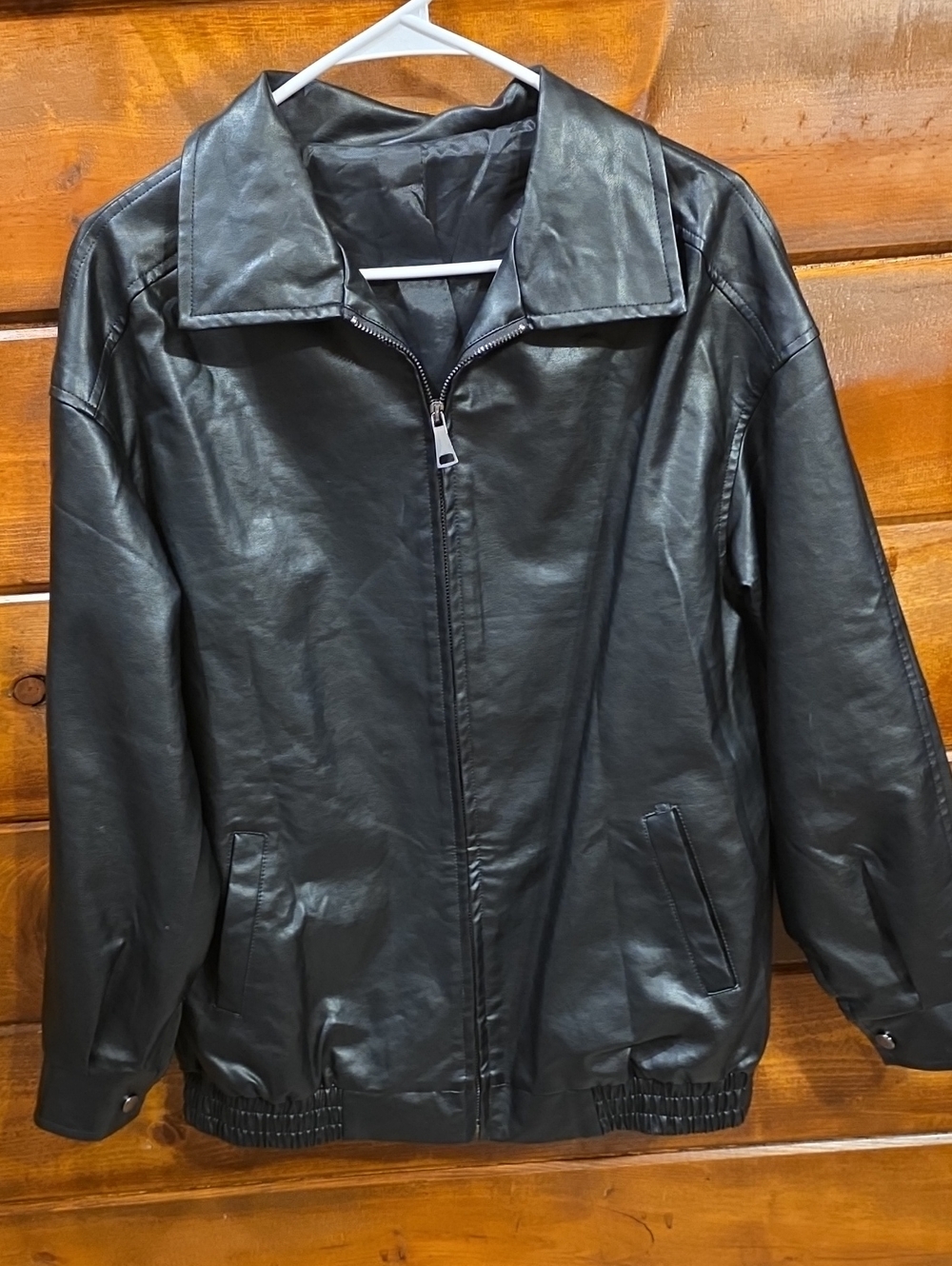 Men's Classic Black Faux Leather Zip Jacket